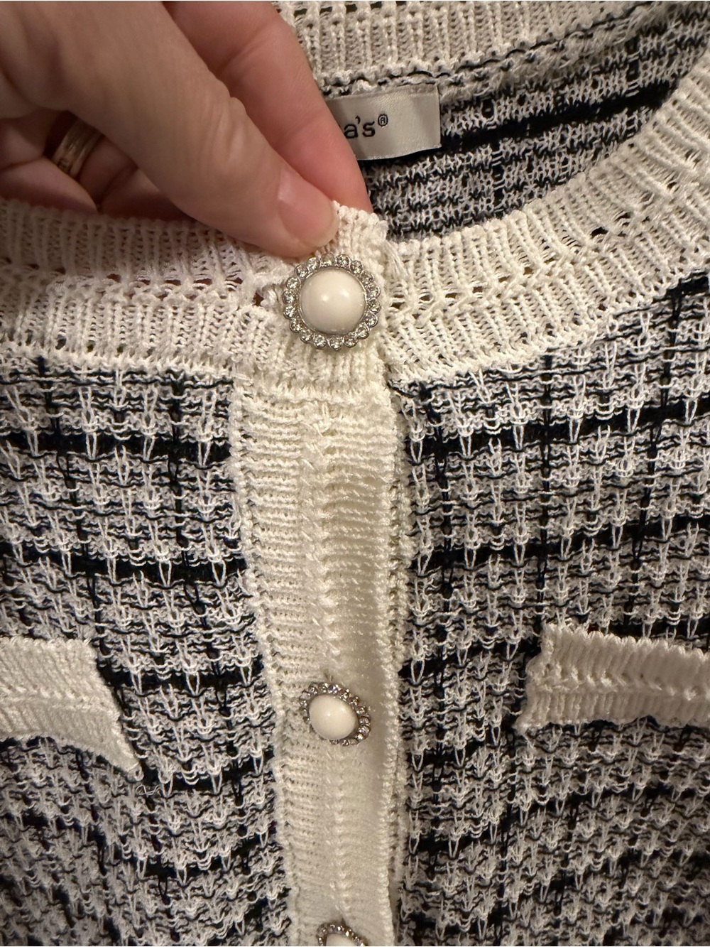 Francesca's Black & Cream Tweed Knit Cardigan - Picture 2 of 4